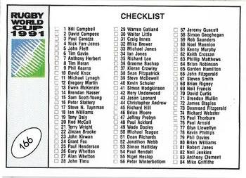 1991 Regina Rugby World Cup #166 Checklist Front